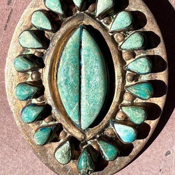 Vintage Sterling Silver & Turquoise Rosette Pin Pendant Taxco Mexico - Picture 3 of 5